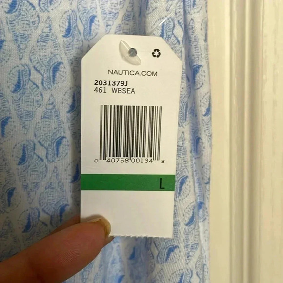 Nautica white with blue seashell anchor print short sleeve sleep shirt sz L - Picture 5 of 6